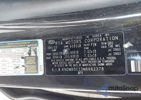 2021 Kia Sedona Ex z USA, uszkodzony, nr VIN KNDMB5C13M6662378